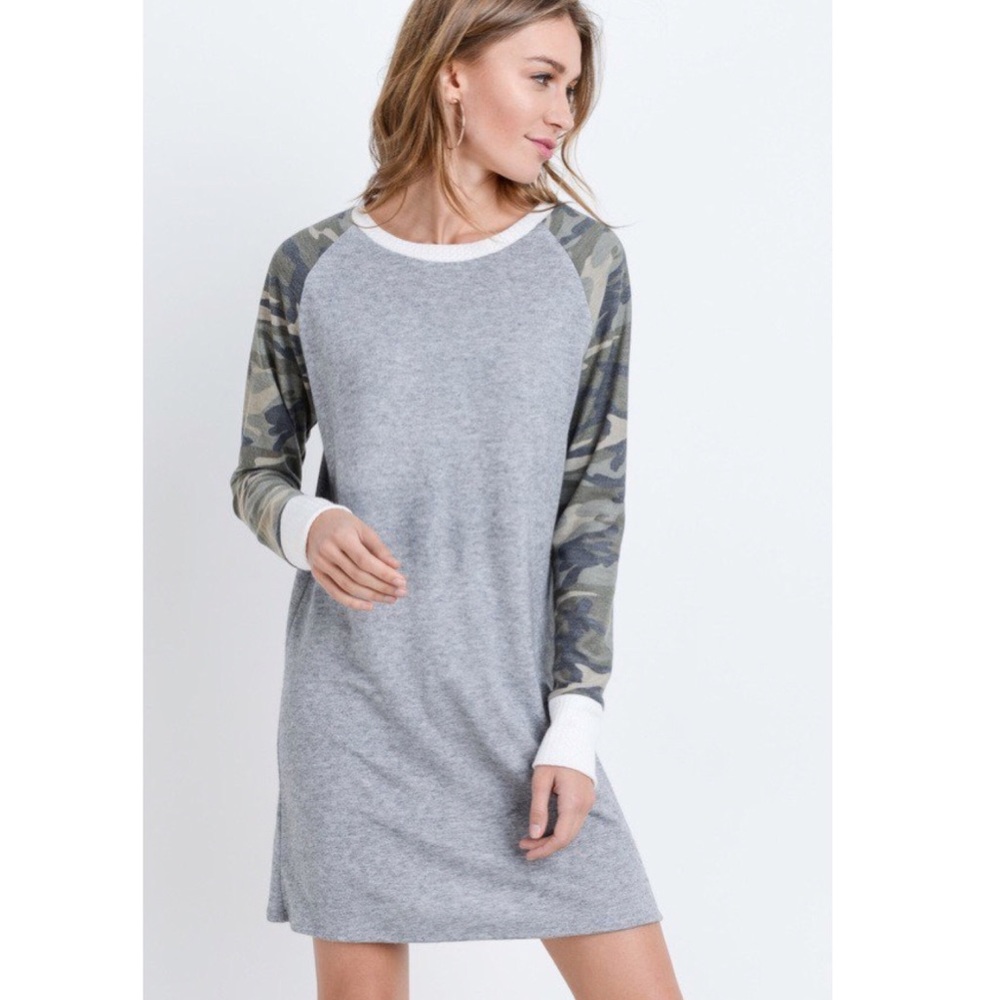 Make Offer 🌷Gray Camouflage Contrast Sleeve Dress - Picture 4 of 6